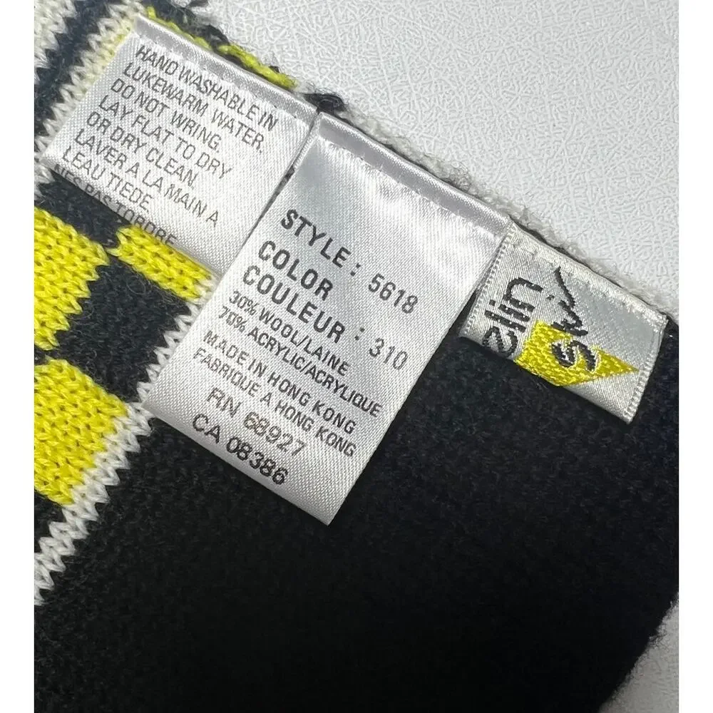Vintage 80s Kaelin Ski Stripe Scarf Wool Blend Muffler Black White Checkerboard